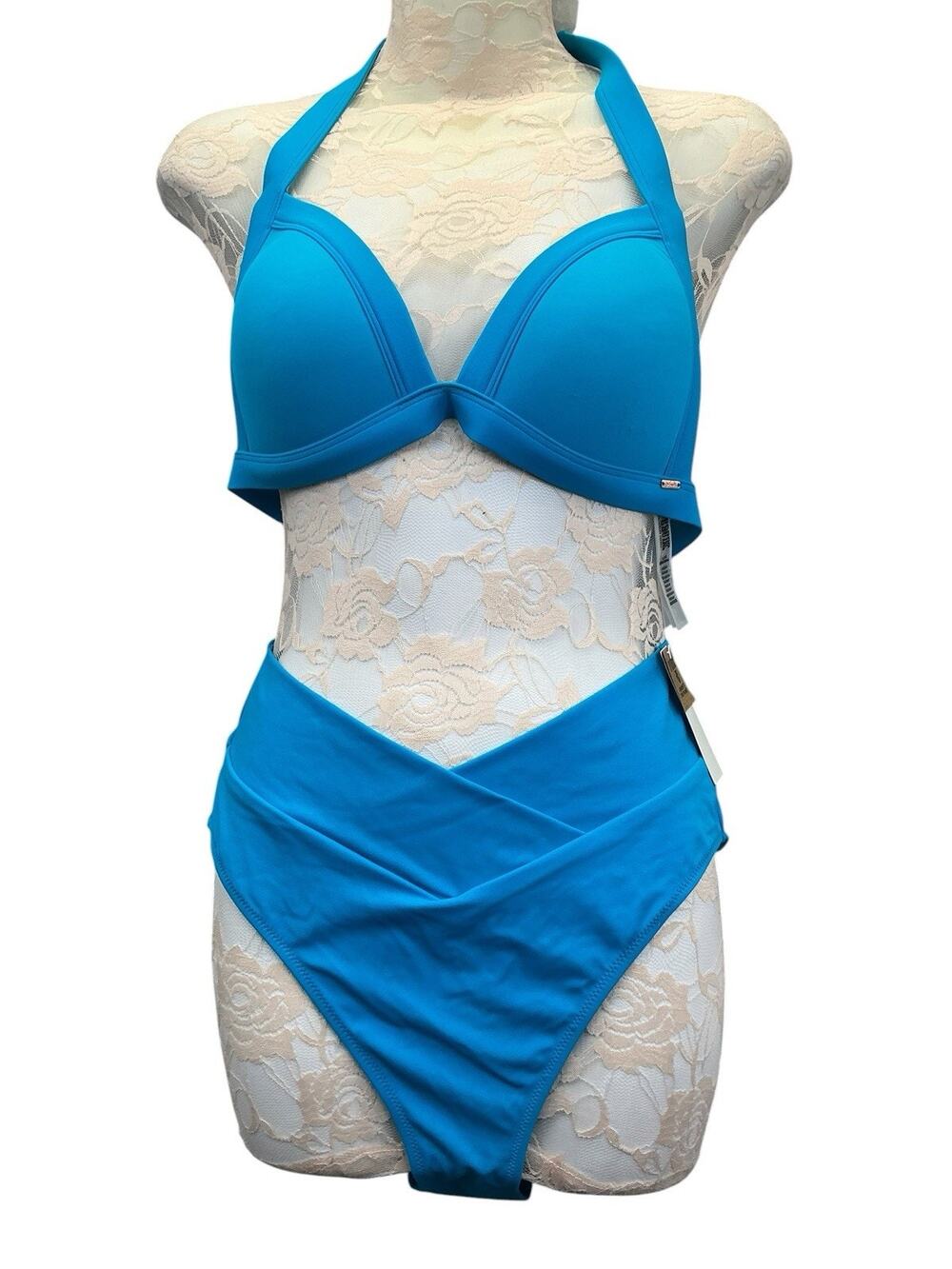 Victoria's Secret SWIM SUIT SET BIKINI TOP & BOTTOMS Sz. Large Blue New NWT